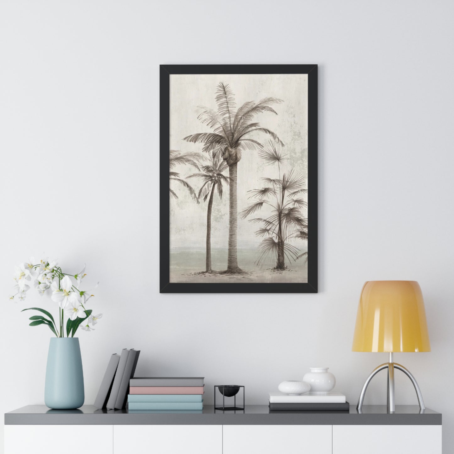 Coastal Minimalist Vintage Ian C. Palm Trees I Framed Museum Grade Art, Eco-Friendly, Sustainable