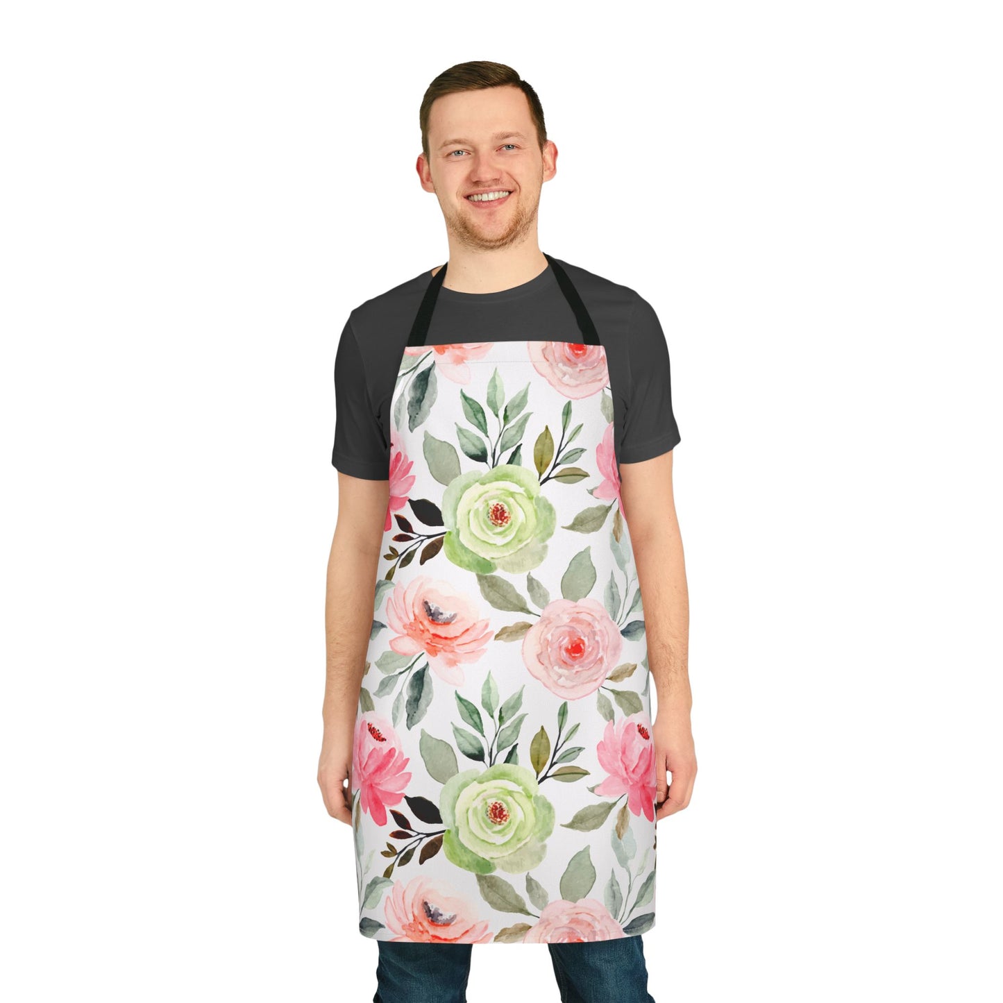 Rose Floral Kitchen Apron with Beige or Black Ties, Cooking, Baking, Crafting, Cleaning Apron, Eco-Friendly, Sustainable