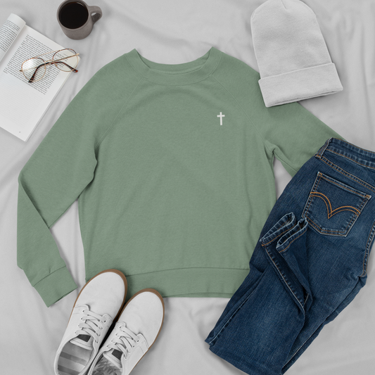 Cross Embroidered Comfort Colors Oversized Sweatshirt, Eco-Friendly, Sustainable