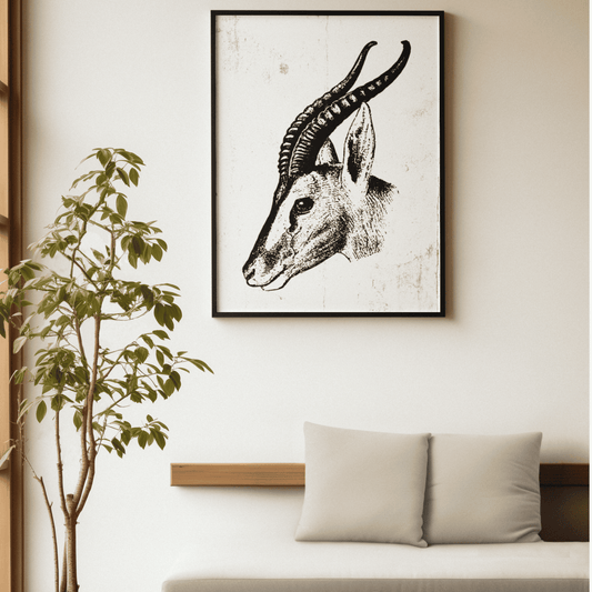 Vintage African Safari, Rustic Victorian Minimalism, Gazelle Framed Canvas Wall Decor Art, Eco-Friendly, Sustainable