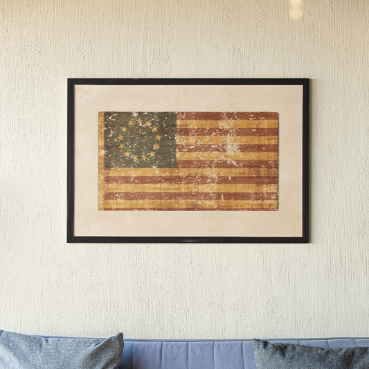 Vintage Farmhouse Americana American Flag Gallery Cotton Canvas Wrap, Wood Frame, Eco-Friendly, Sustainable