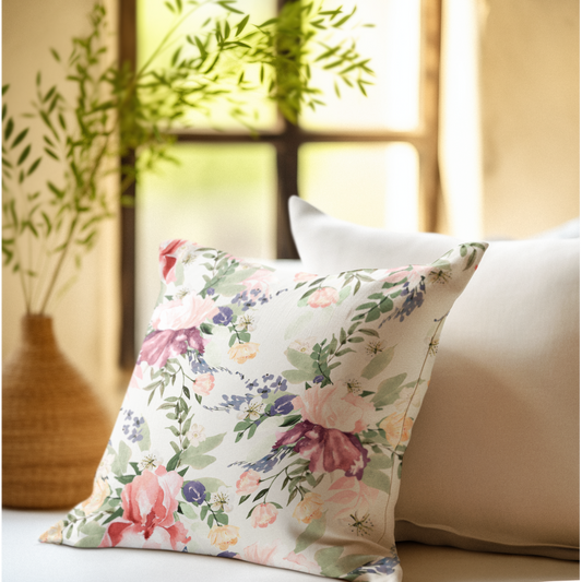 Floral Faux Suede Square Pillow - Soft, Stylish Home Decor, Vintage, Victorian Decor, Eco-Friendly, Sustainable