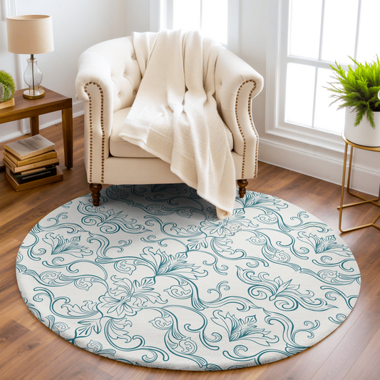 Vintage Victorian Inspired Washable Round Rug, Eco-Friendly, Sustainable