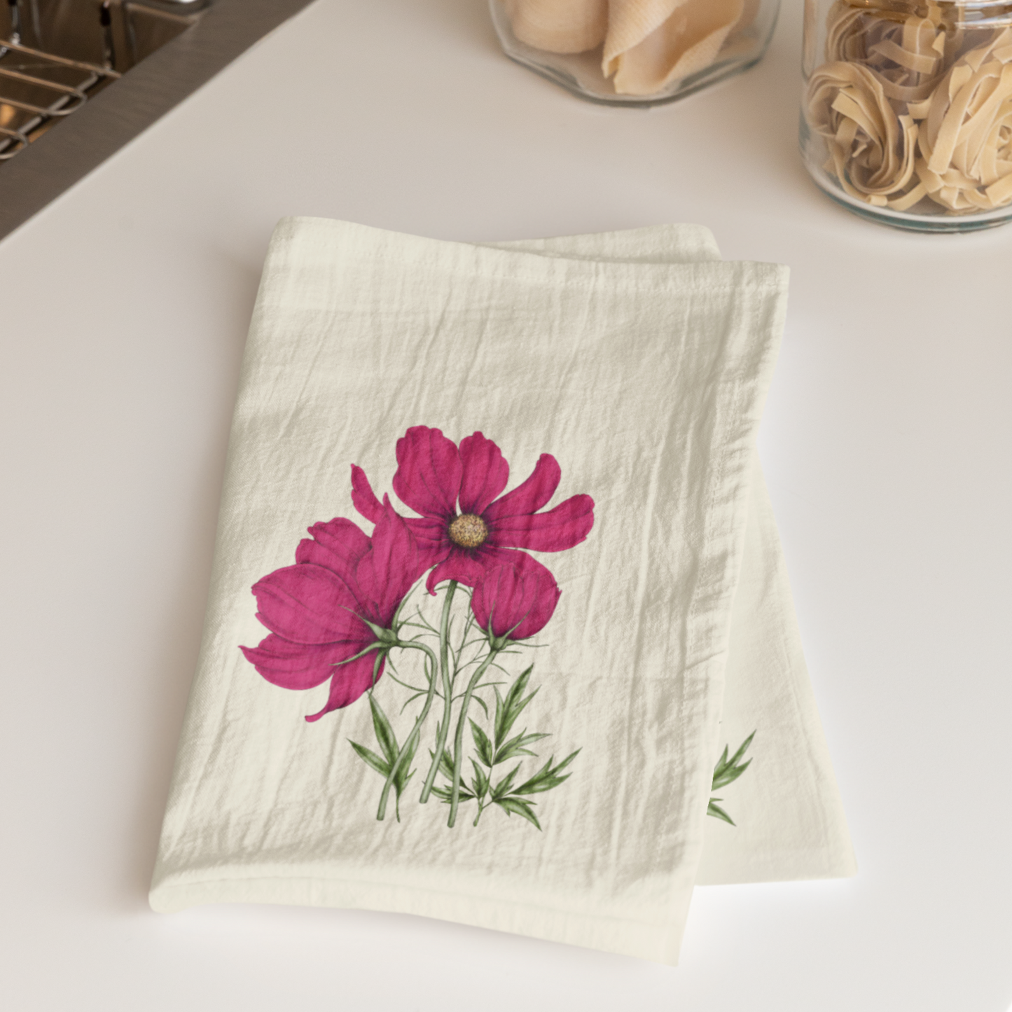 Botanical Floral Cotton Tea Towels, Flower Kitchen Towels, Farmhouse, Cottage Décor, Flour Sack Towel, Dish Towel, Eco-Friendly, Sustainable