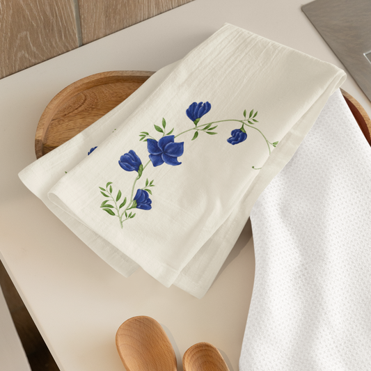 Blue Floral Cotton Tea Towels, Flower Kitchen Towels, Farmhouse, Cottage Décor, Flour Sack Towel, Dish Towel, Eco-Friendly, Sustainable