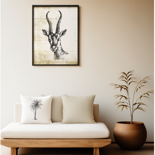 Vintage Antelope Framed Canvas, Rustic African Safari, Eco-Friendly, Sustainable