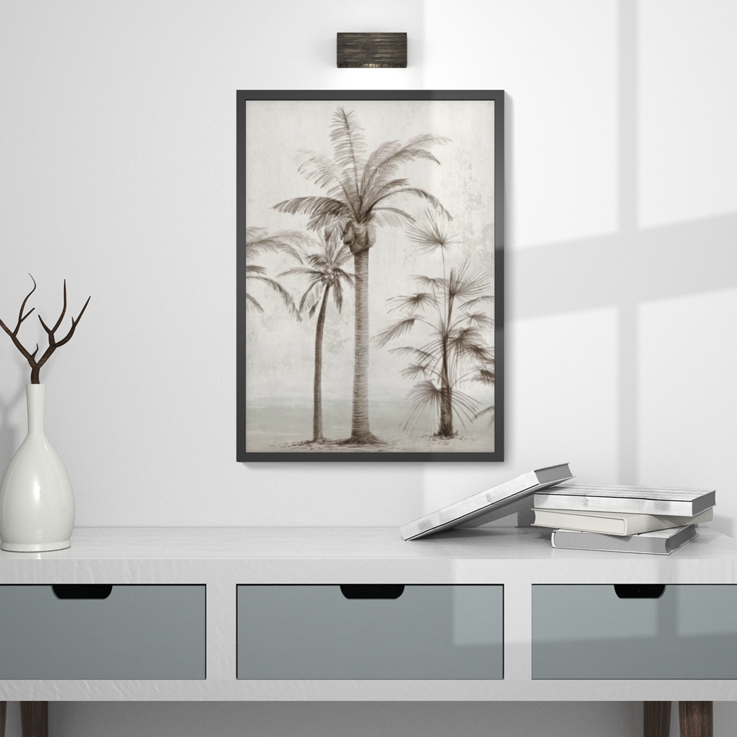 Coastal Minimalist Vintage Ian C. Palm Trees I Framed Museum Grade Art, Eco-Friendly, Sustainable