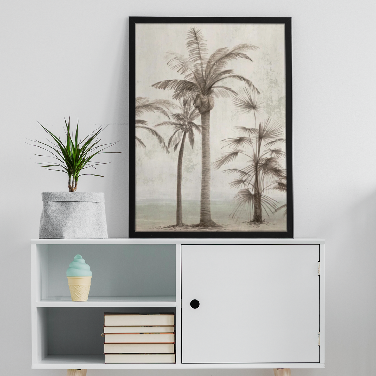 Coastal Minimalist Vintage Ian C. Palm Trees I Framed Museum Grade Art, Eco-Friendly, Sustainable