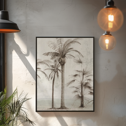 Coastal Minimalist Vintage Ian C. Palm Trees I Framed Museum Grade Art, Eco-Friendly, Sustainable