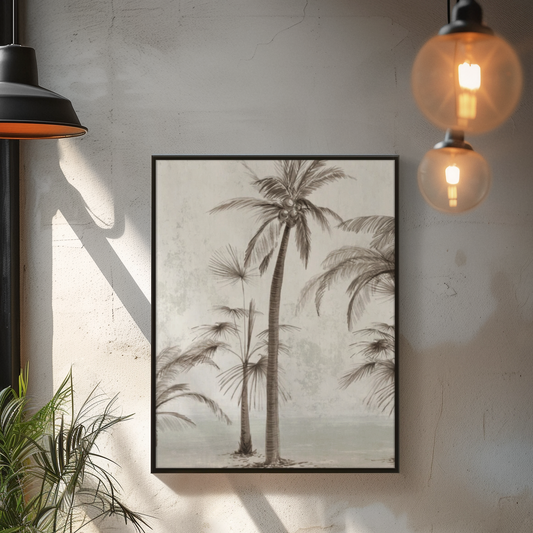 Coastal Minimalist Vintage Ian C. Palm Trees II Framed Museum Grade Art, Eco-Friendly, Sustainable