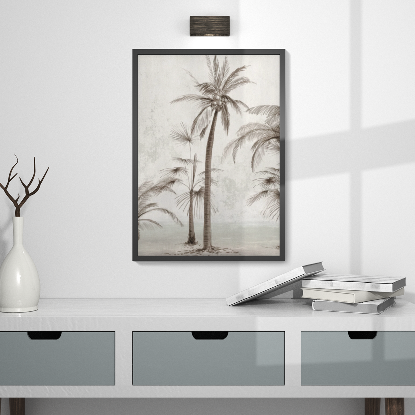 Coastal Minimalist Vintage Ian C. Palm Trees II Framed Museum Grade Art, Eco-Friendly, Sustainable