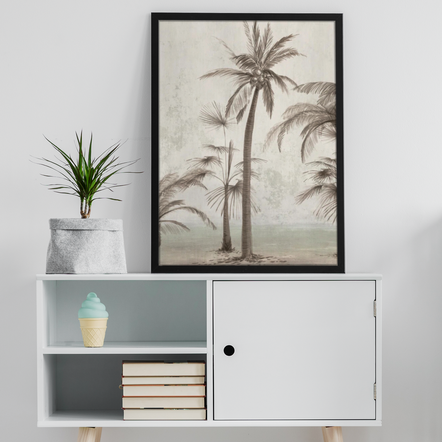 Coastal Minimalist Vintage Ian C. Palm Trees II Framed Museum Grade Art, Eco-Friendly, Sustainable