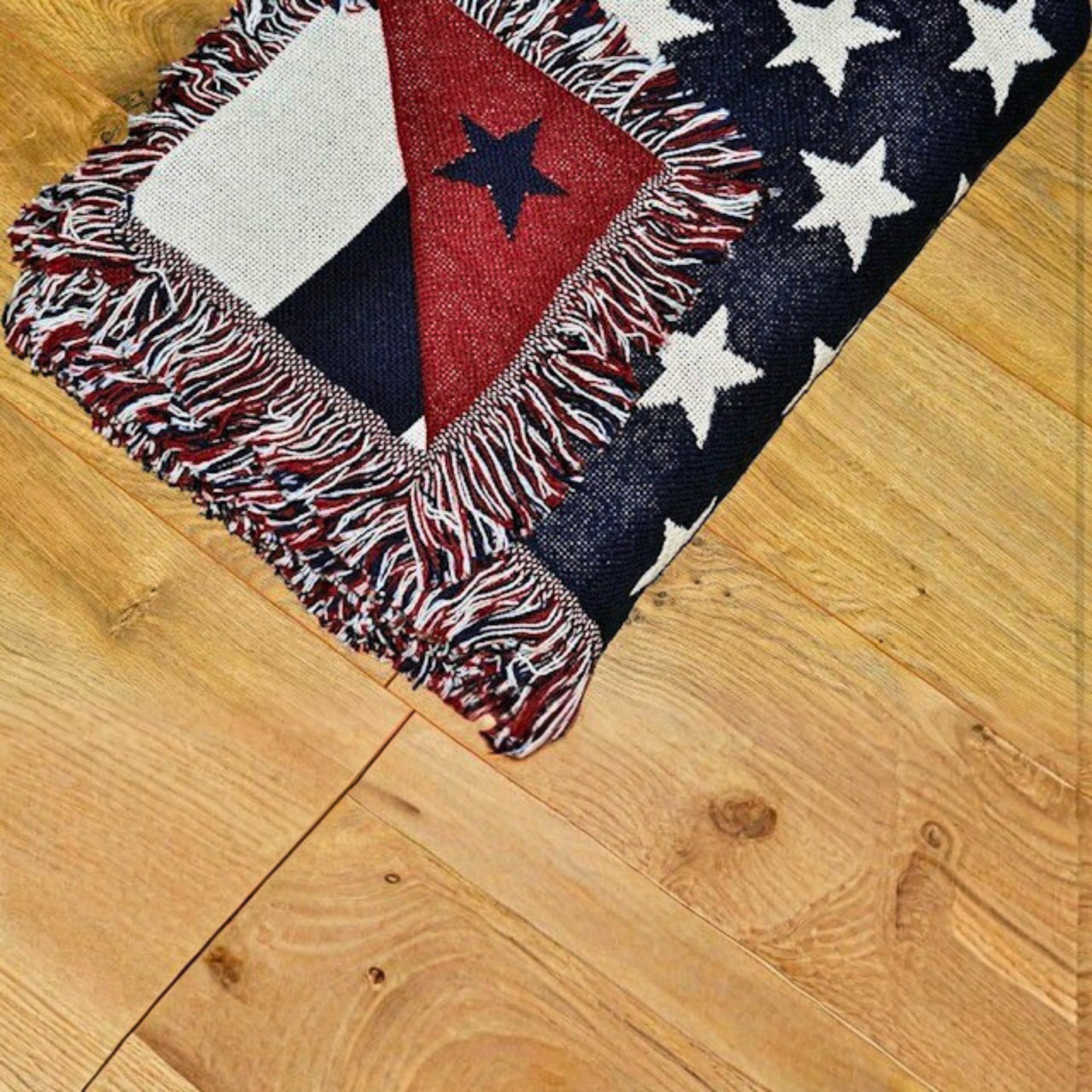 Woven Blanket Throw - Patriotic USA Flag Cozy Home Decor. Eco-Friendly, sustainable 100% cotton. Made in the USA.