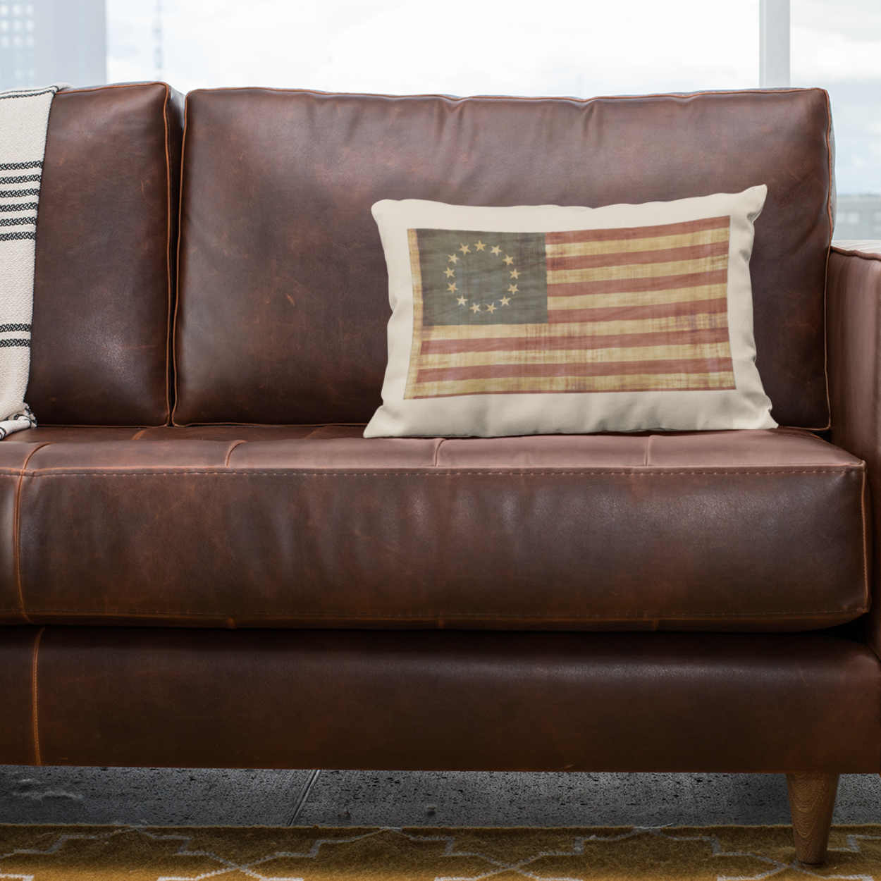 Vintage American Flag, Minimalist Farmhouse Throw Pillow, Eco-Friendly, Sustainable