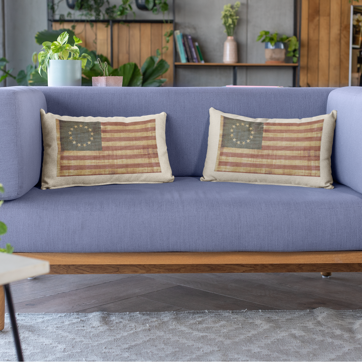 Vintage American Flag, Minimalist Farmhouse Throw Pillow, Eco-Friendly, Sustainable