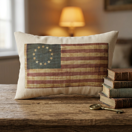 Vintage American Flag, Minimalist Farmhouse Throw Pillow, Eco-Friendly, Sustainable