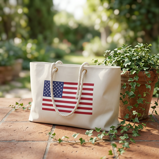 American Flag Weekender Tote Bag, Eco-Friendly Sustainable Travel Tote
