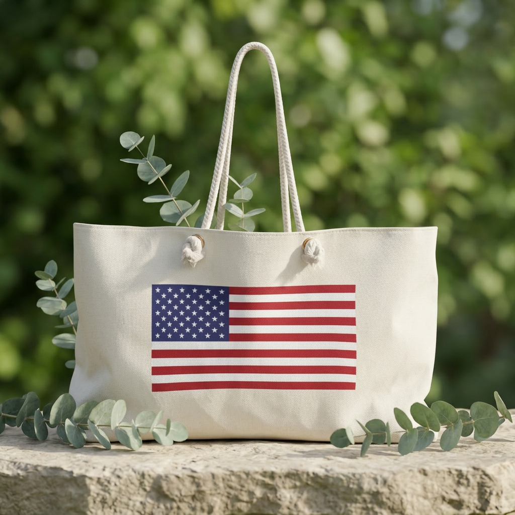 American Flag Weekender Tote Bag, Eco-Friendly Sustainable Travel Tote