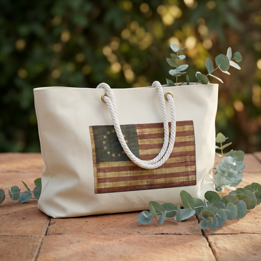 Vintage American Flag Weekender Bag, Eco-Friendly Sustainable Tote