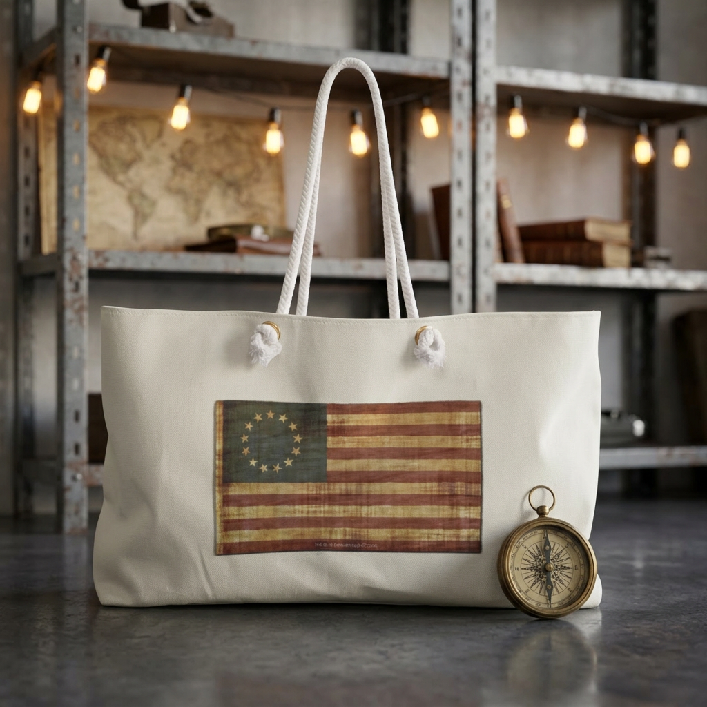 Vintage American Flag Weekender Bag, Eco-Friendly Sustainable Tote