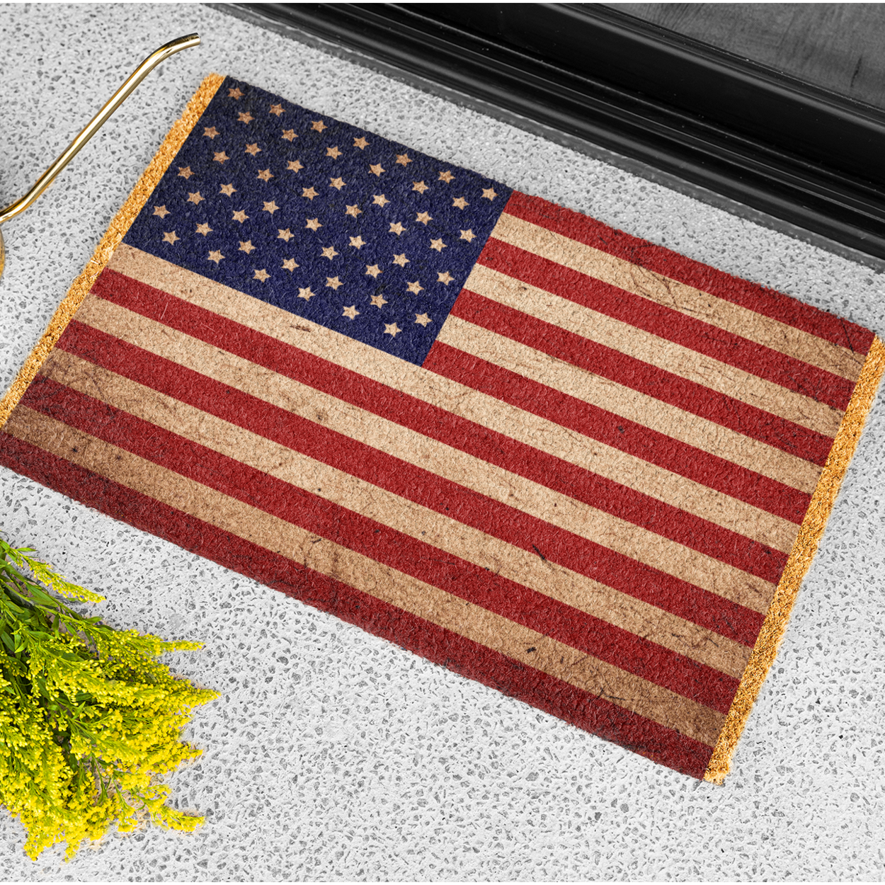 Vintage American Flag Doormat, Patriotic Coconut Fiber Welcome Mat