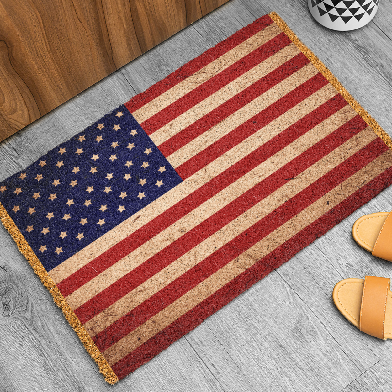 Vintage American Flag Doormat, Patriotic Coconut Fiber Welcome Mat