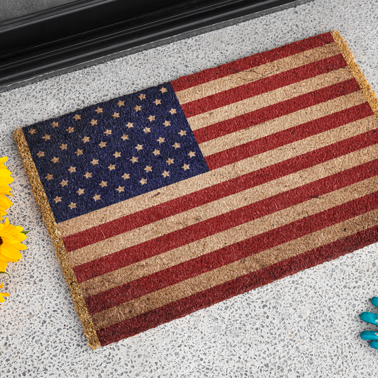 Vintage American Flag Doormat, Patriotic Coconut Fiber Welcome Mat