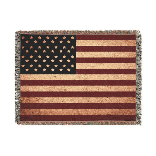 Woven Blanket Throw - Patriotic USA Flag Cozy Home Decor. Eco-Friendly, sustainable 100% cotton. Made in the USA.
