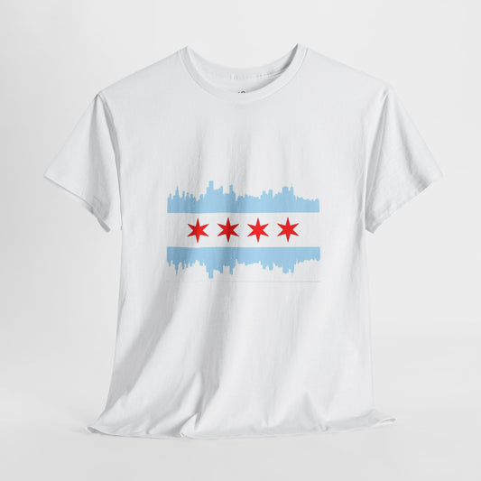 Chicago Skyline Flag Unisex Cotton T-Shirt, Eco-Friendly, Sustainable